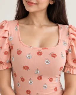 Arza Peach Bloom Floral Puff-Sleeve Crop Top 🌸 4