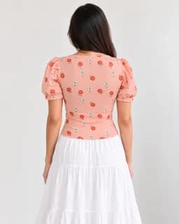 Arza Peach Bloom Floral Puff-Sleeve Crop Top 🌸 6