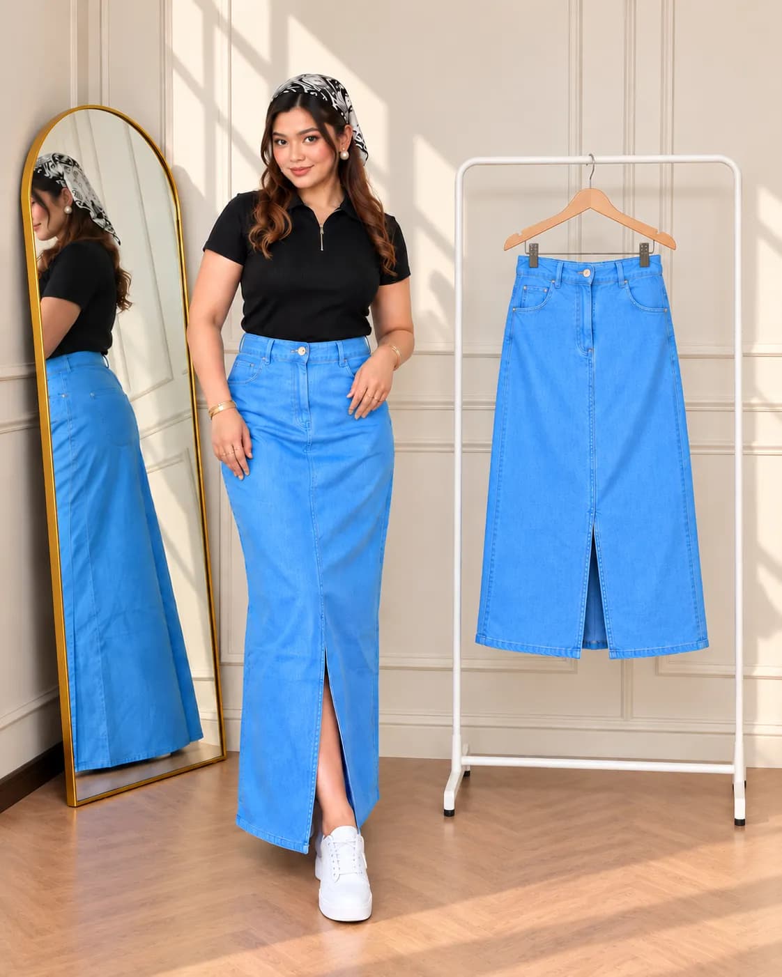 Slit Denim Skirt